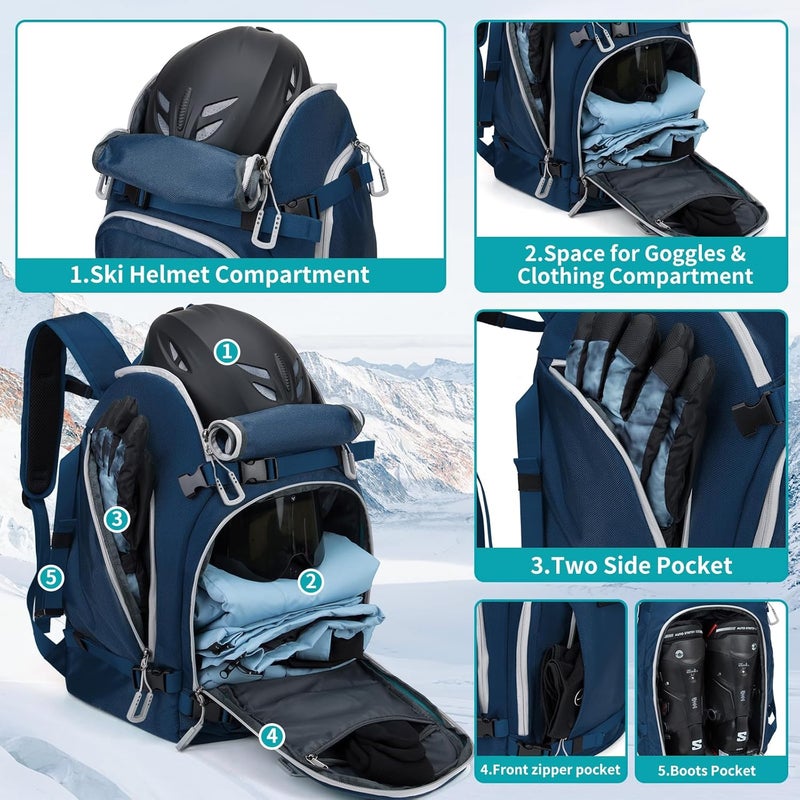 NONSAR Store Ski Boot Bag, 50L Snowboard Boot Travel Backpack - Waterproof Ski Bag for Ski Helmet, Googles, Gloves, Skis, Snowboard & Accessories for Men Women - Image 3